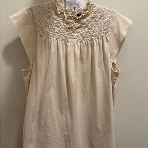 Boss Cream Smocked Yoke Sleeveless Tank